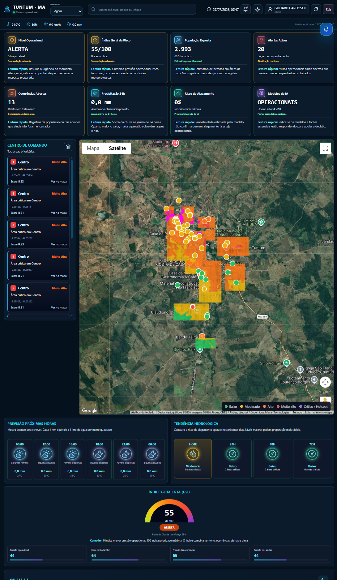 Dashboard preditivo e mapa de risco